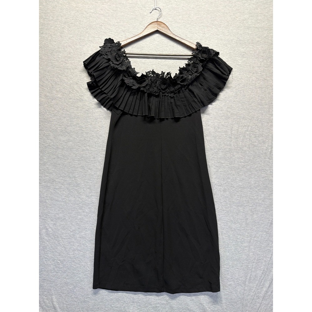 Valentine Off The Shoulder Dress Womens 2XL Black 3D Floral Lace Pleated Ruffle